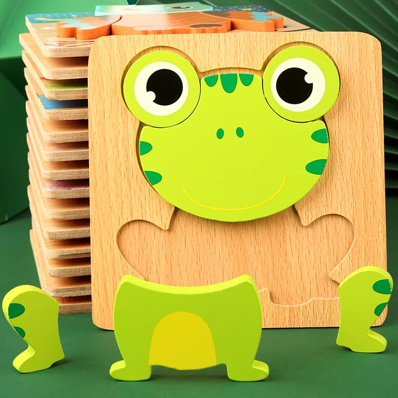 3D Wooden Cartoon Animal Puzzle – Baby Learning Toy
