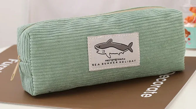 Kawaii Shark Corduroy Pencil Case – Cute & Fun