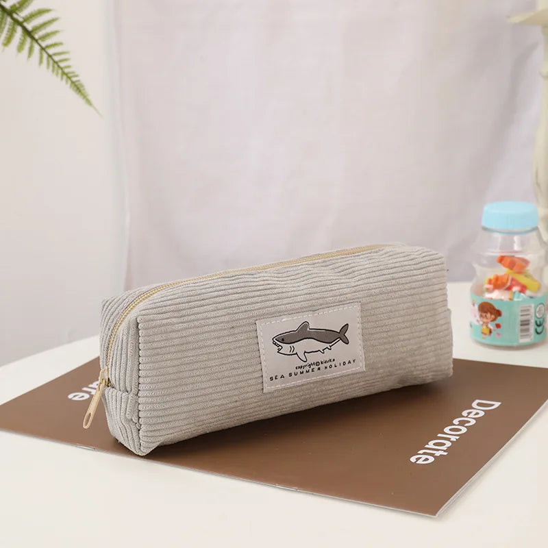Kawaii Shark Corduroy Pencil Case – Cute & Fun