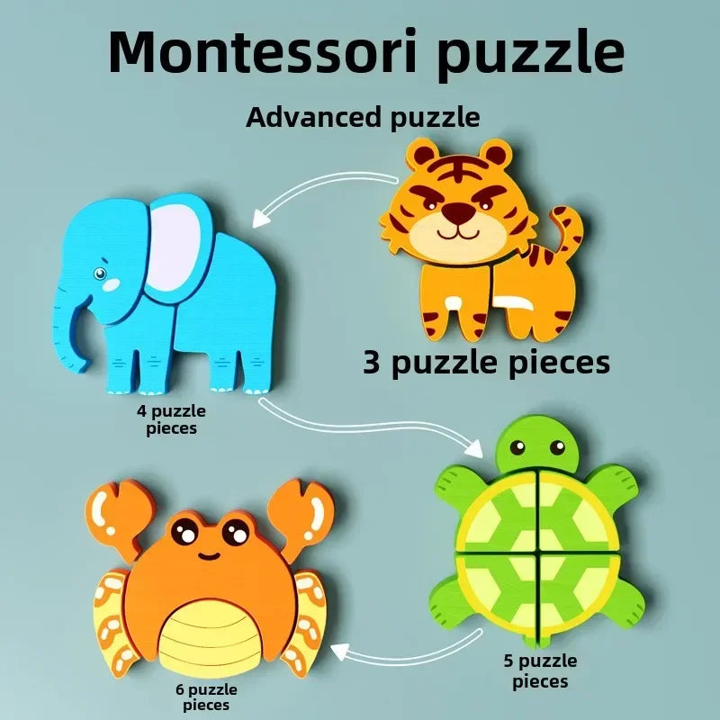 3D Wooden Animals Puzzle Toy for Kids