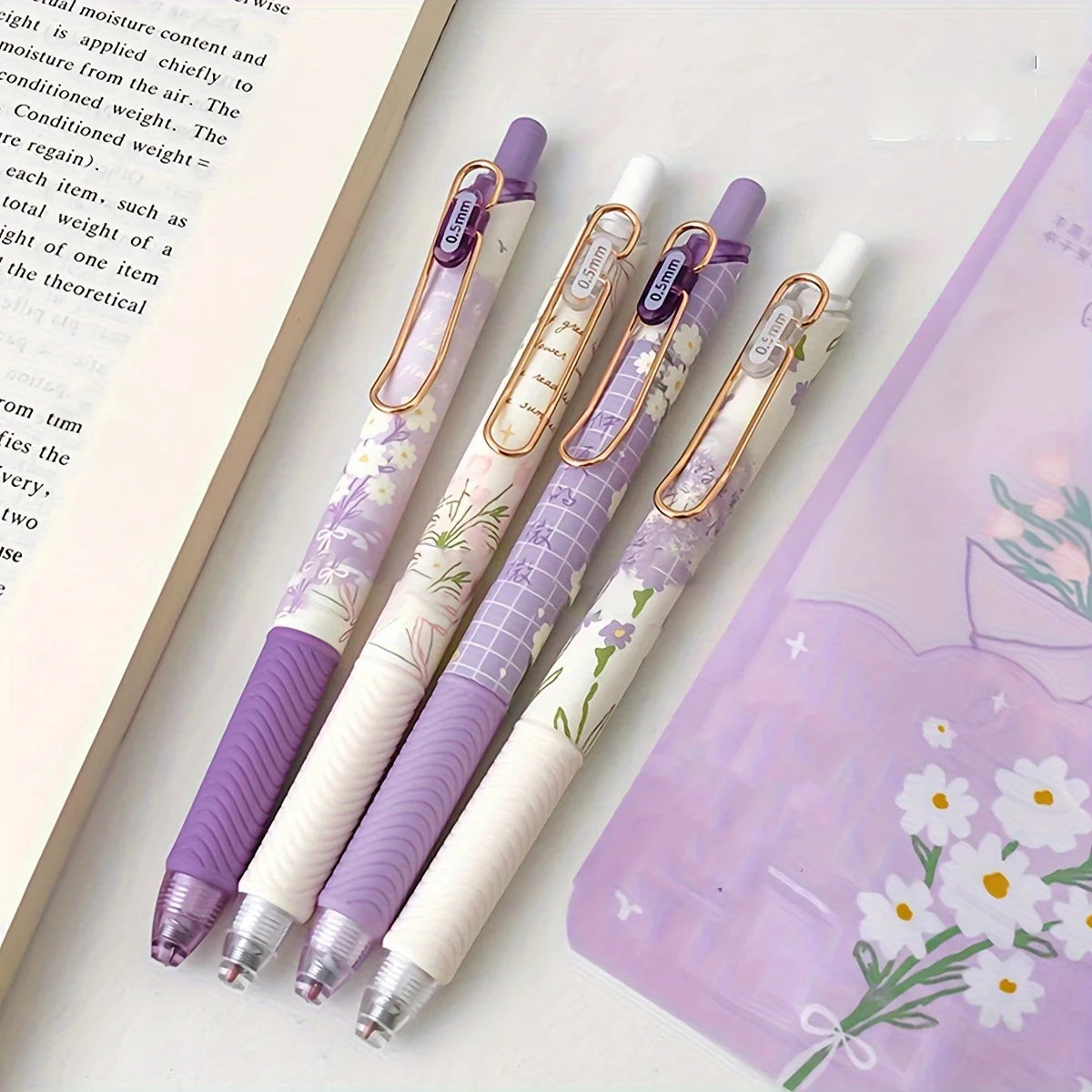 4PCS Cute Floral Retractable Gel Pens – 0.5mm