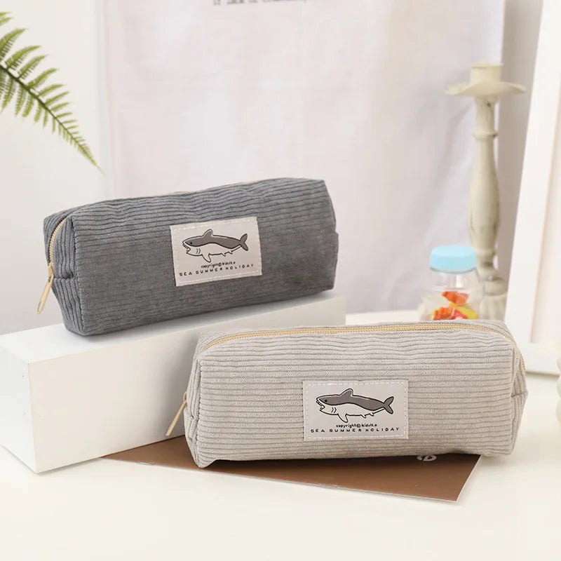 Kawaii Shark Corduroy Pencil Case – Cute & Fun