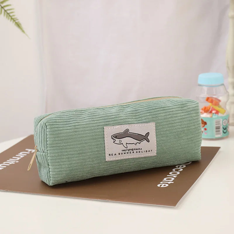 Kawaii Shark Corduroy Pencil Case – Cute & Fun