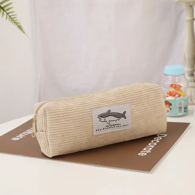 Kawaii Shark Corduroy Pencil Case – Cute & Fun