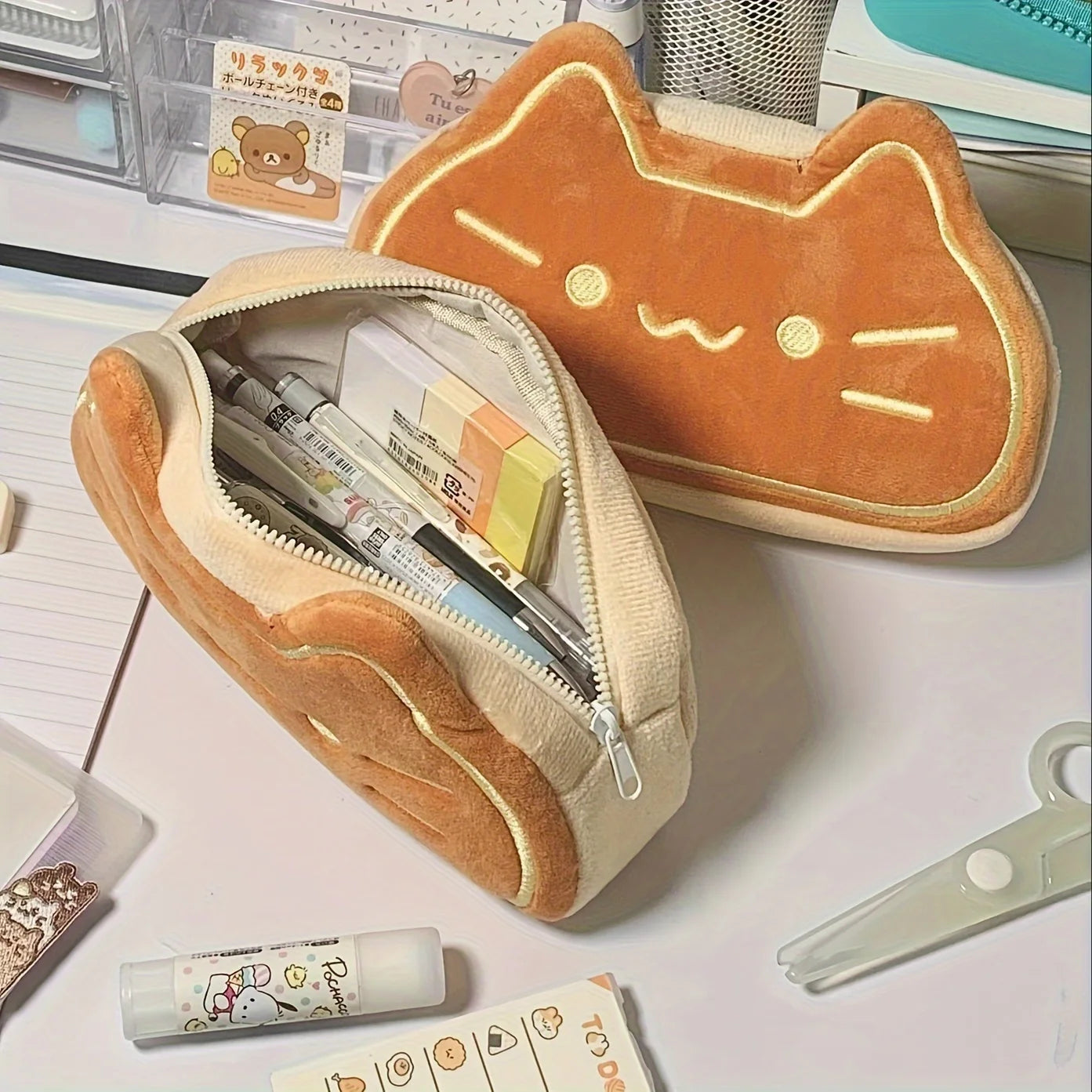 Caramel Cat Plush Pen Case – Large & Gift-Ready