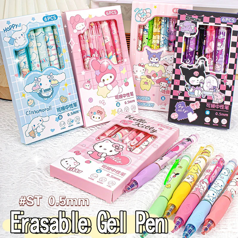 6PCS Sanrio Erasable Gel Pens – Cute Characters