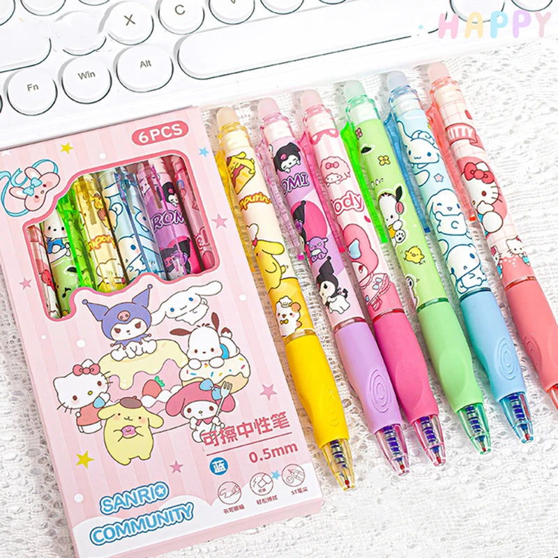 6PCS Sanrio Erasable Gel Pens – Cute Characters