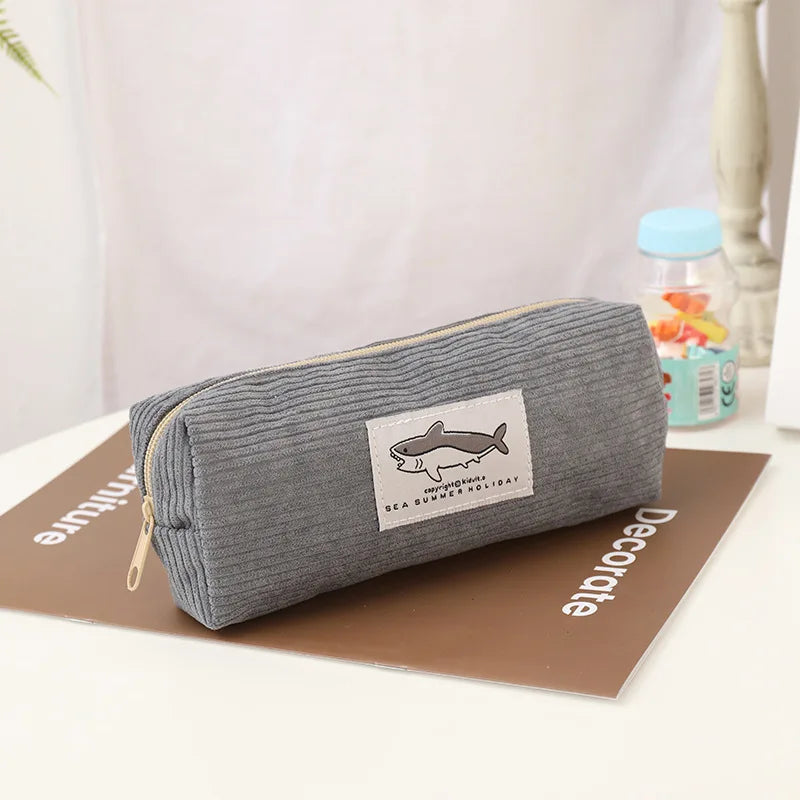 Kawaii Shark Corduroy Pencil Case – Cute & Fun