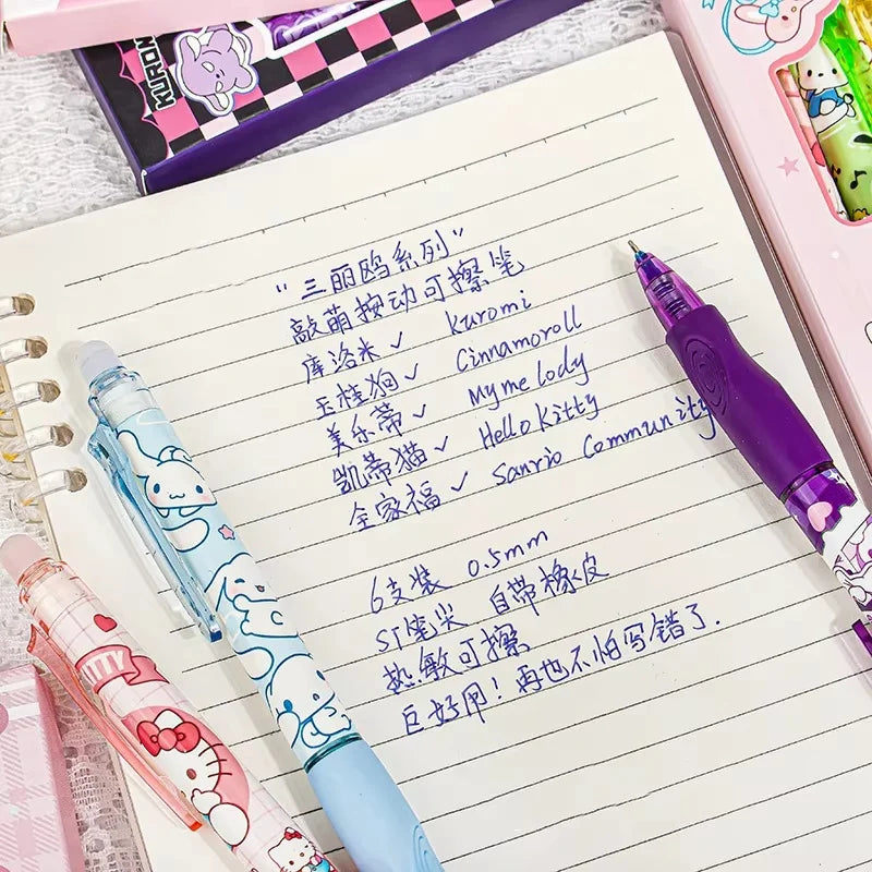 6PCS Sanrio Erasable Gel Pens – Cute Characters