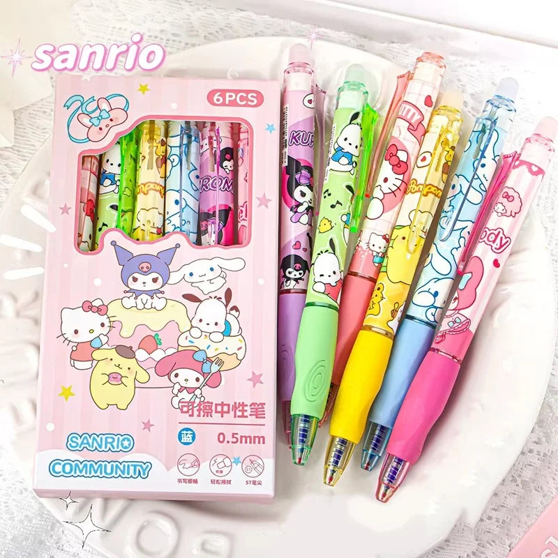 6PCS Sanrio Erasable Gel Pens – Cute Characters