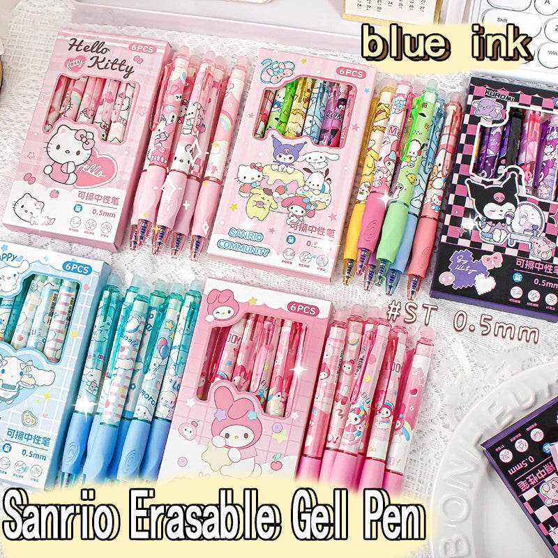 6PCS Sanrio Erasable Gel Pens – Cute Characters