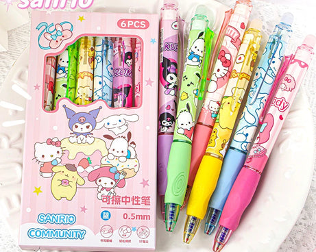 6PCS Sanrio Erasable Gel Pens – Cute Characters