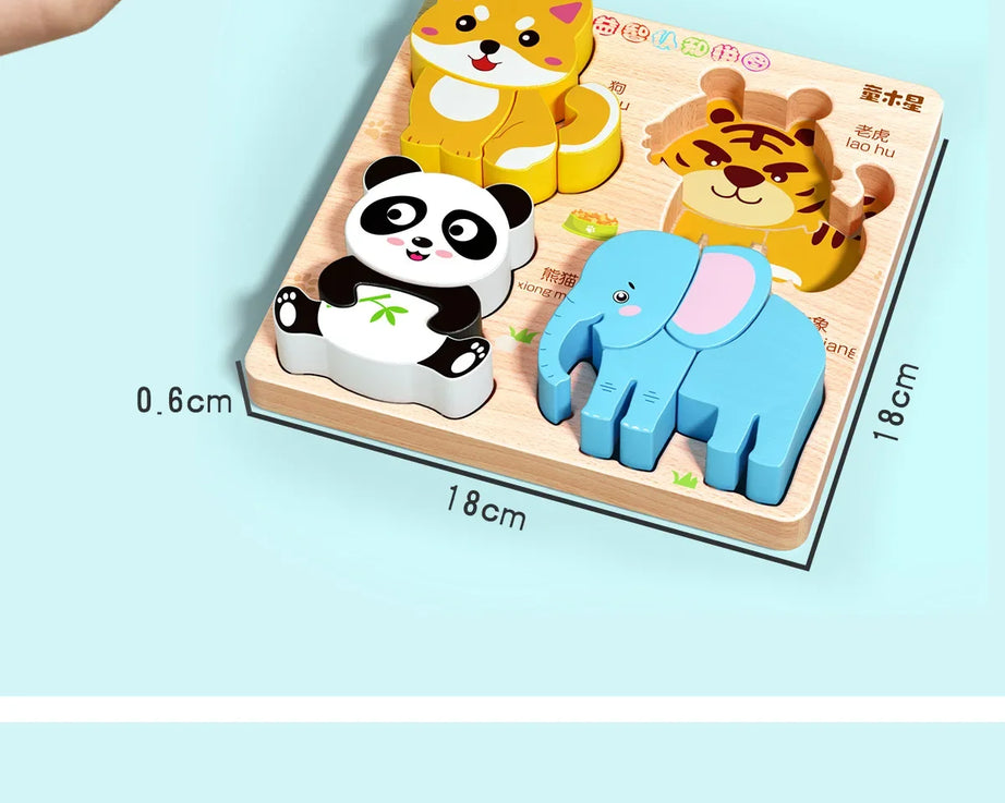 3D Wooden Animals Puzzle Toy for Kids