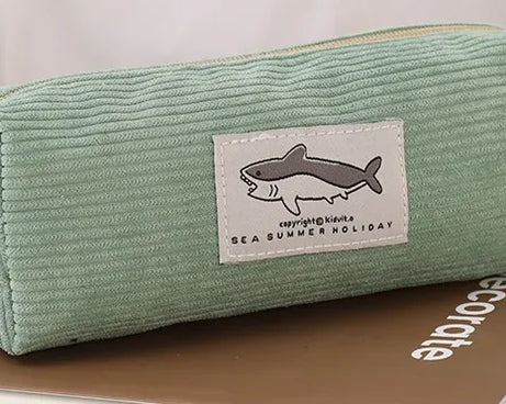 Kawaii Shark Corduroy Pencil Case – Cute & Fun