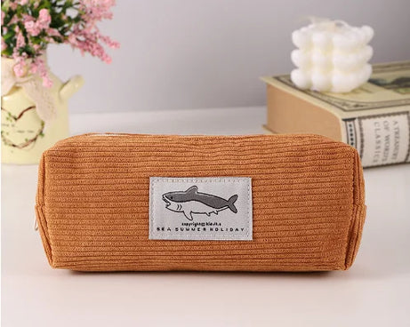 Kawaii Shark Corduroy Pencil Case – Cute & Fun