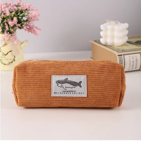 Kawaii Shark Corduroy Pencil Case – Cute & Fun