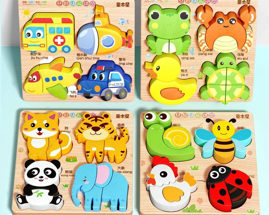 3D Wooden Animals Puzzle Toy for Kids