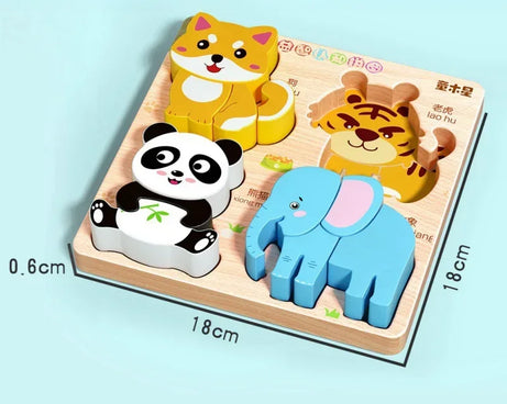 3D Wooden Animals Puzzle Toy for Kids