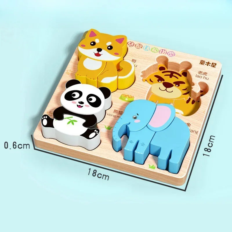 3D Wooden Animals Puzzle Toy for Kids