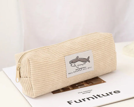 Kawaii Shark Corduroy Pencil Case – Cute & Fun