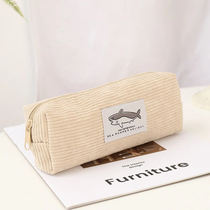 Kawaii Shark Corduroy Pencil Case – Cute & Fun