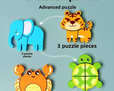 3D Wooden Animals Puzzle Toy for Kids