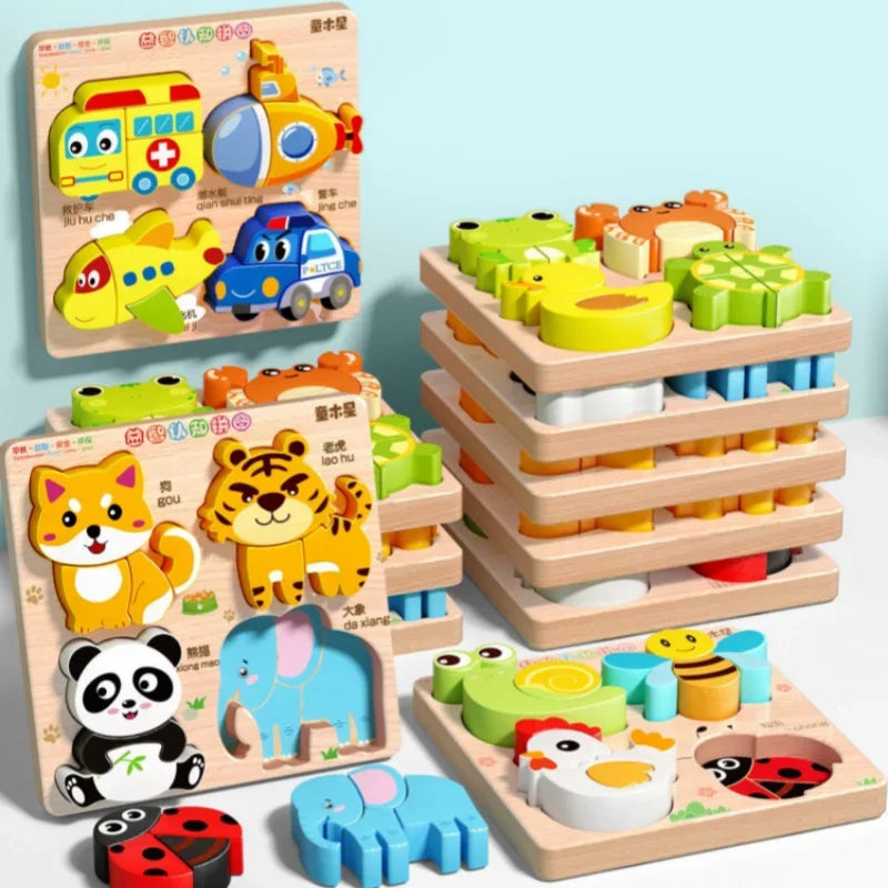 3D Wooden Animals Puzzle Toy for Kids