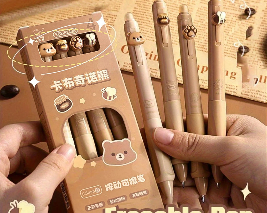 4pcs Bear Erasable Gel Pens – Cute & Reusable
