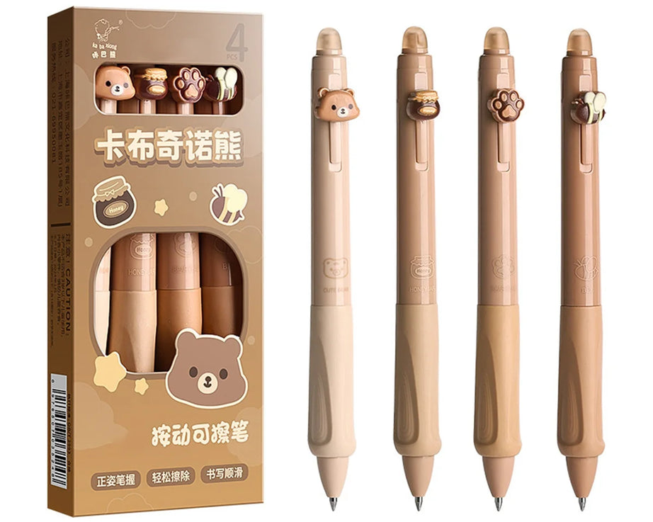 4pcs Bear Erasable Gel Pens – Cute & Reusable