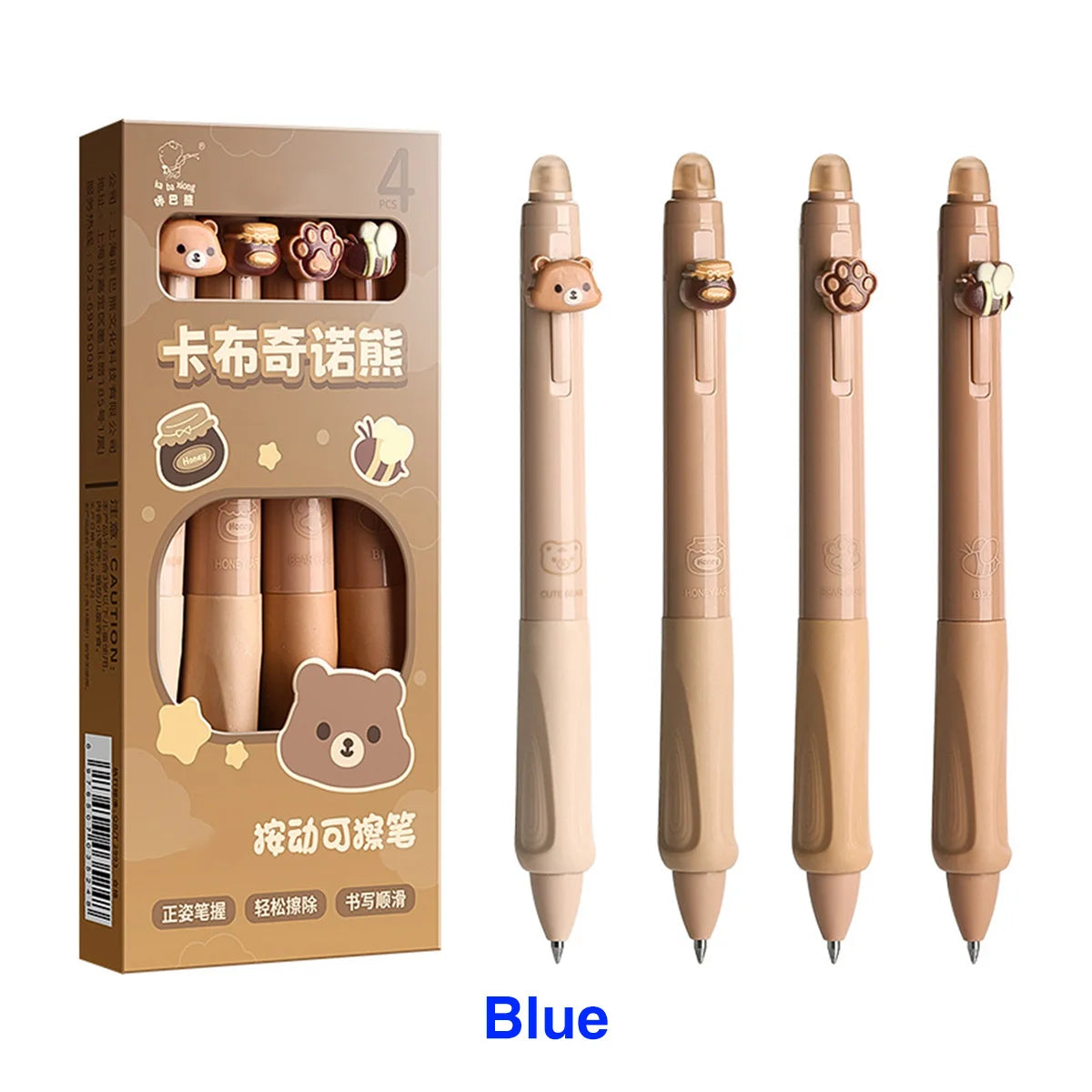 4pcs Bear Erasable Gel Pens – Cute & Reusable