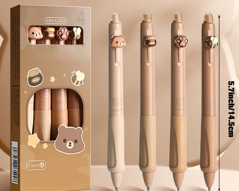 4pcs Bear Erasable Gel Pens – Cute & Reusable