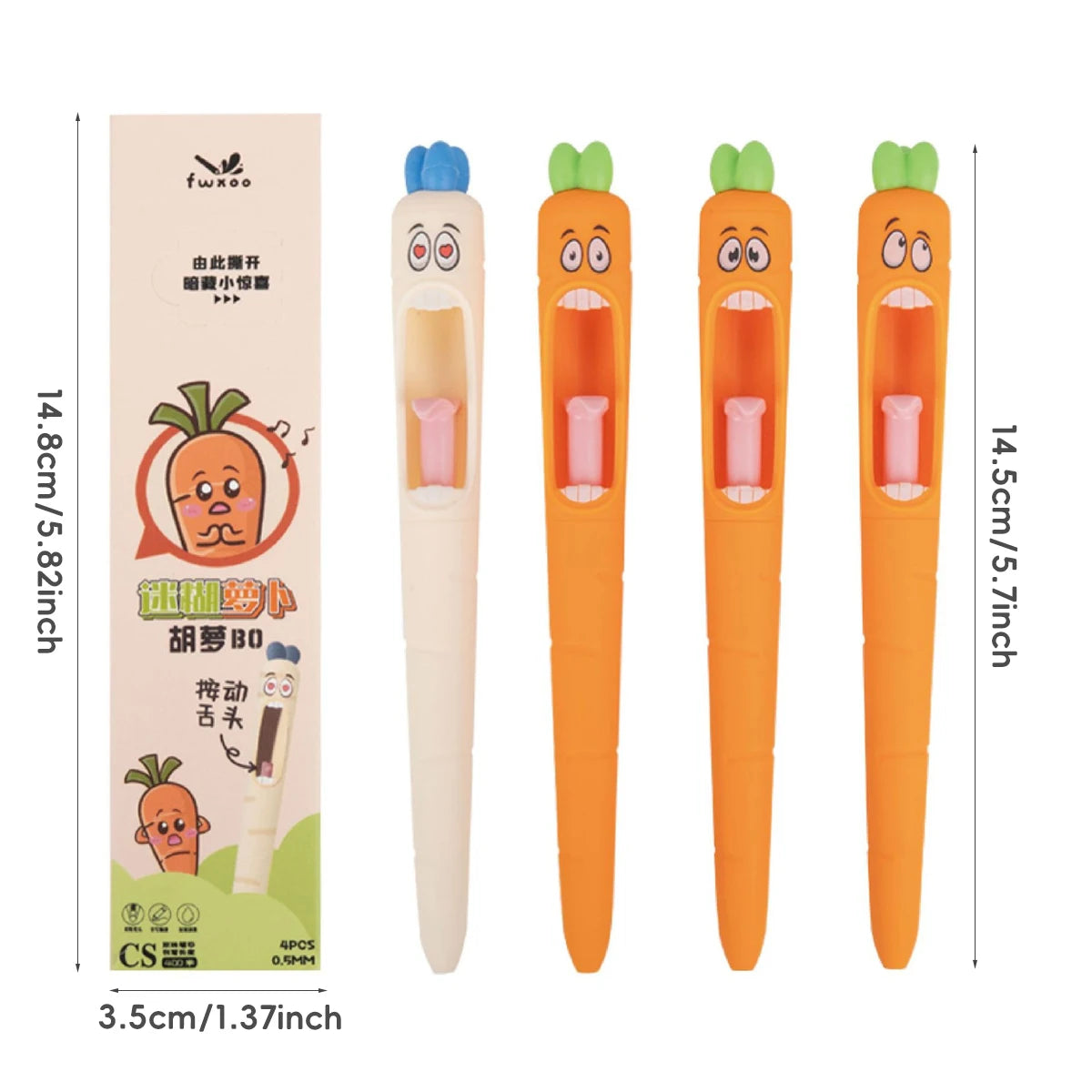 4PCS Kawaii Carrot-Shaped Neutral Pens 0.5mm