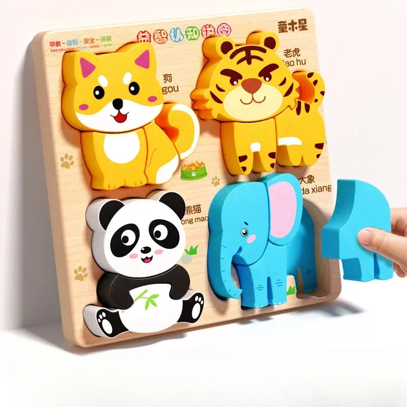 3D Wooden Animals Puzzle Toy for Kids