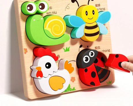 3D Wooden Animals Puzzle Toy for Kids