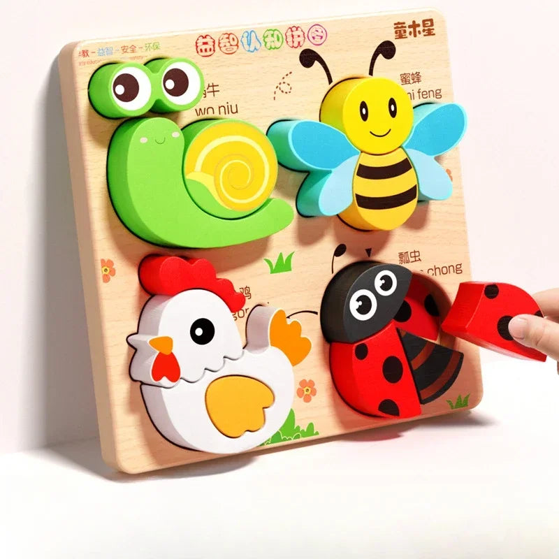 3D Wooden Animals Puzzle Toy for Kids