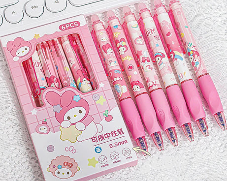 6PCS Sanrio Erasable Gel Pens – Cute Characters