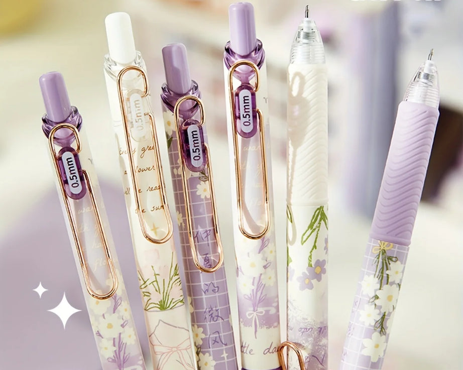 4PCS Cute Floral Retractable Gel Pens – 0.5mm
