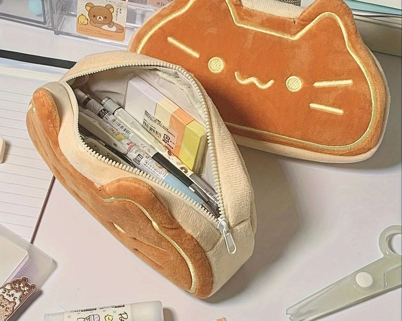 Caramel Cat Plush Pen Case – Large & Gift-Ready