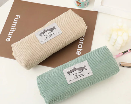 Kawaii Shark Corduroy Pencil Case – Cute & Fun