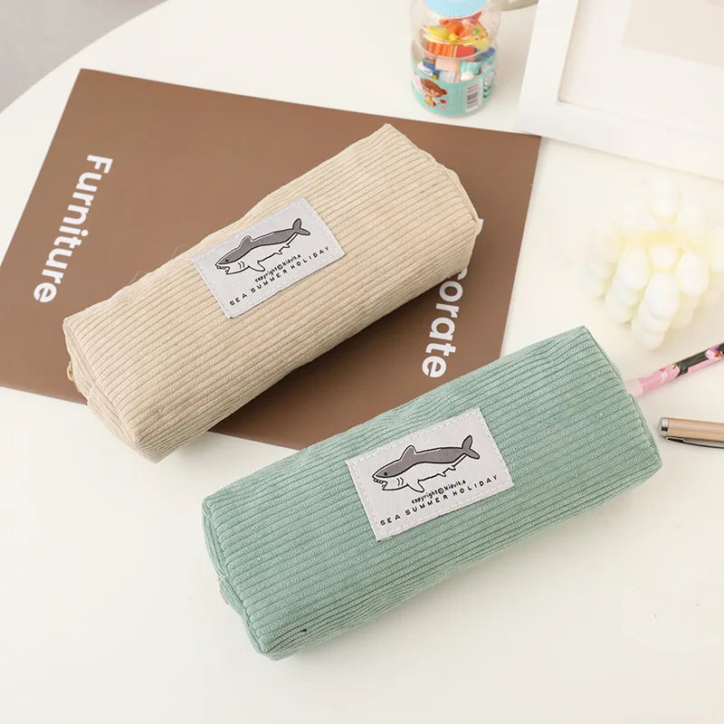 Kawaii Shark Corduroy Pencil Case – Cute & Fun