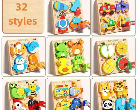 3D Wooden Animals Puzzle Toy for Kids
