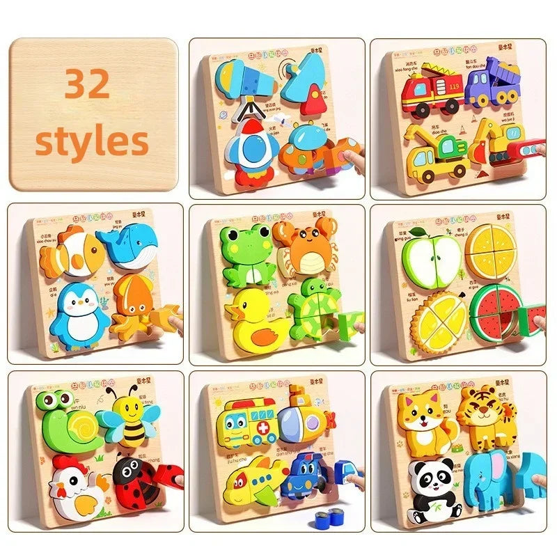 3D Wooden Animals Puzzle Toy for Kids