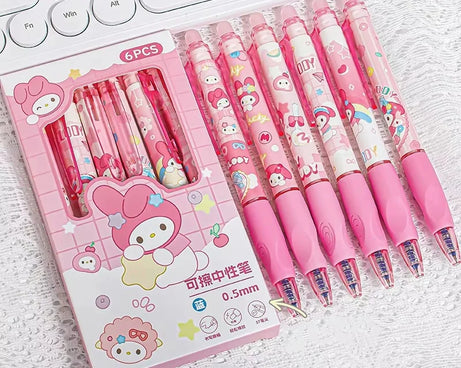 6PCS Sanrio Erasable Gel Pens – Cute Characters