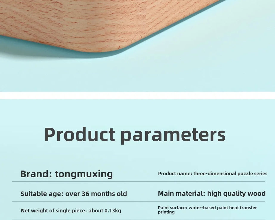 3D Wooden Animals Puzzle Toy for Kids