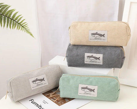 Kawaii Shark Corduroy Pencil Case – Cute & Fun