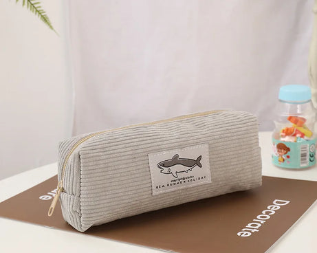 Kawaii Shark Corduroy Pencil Case – Cute & Fun