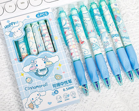 6PCS Sanrio Erasable Gel Pens – Cute Characters