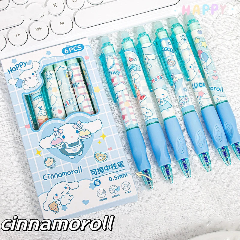 6PCS Sanrio Erasable Gel Pens – Cute Characters