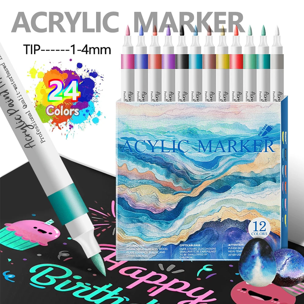 12/24 Color Soft Headed Acrylic Marker Pens