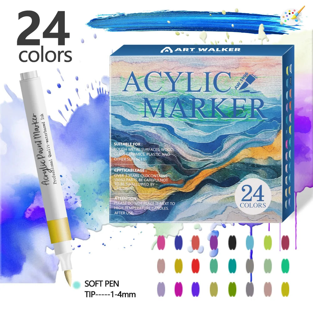 12/24 Color Soft Headed Acrylic Marker Pens
